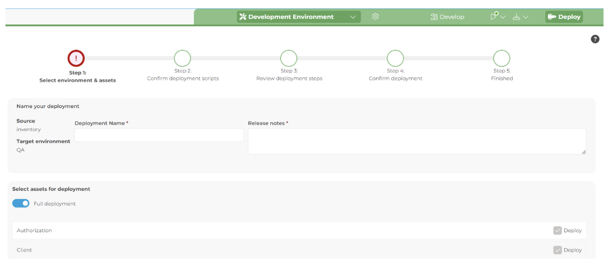 Deployment Screen