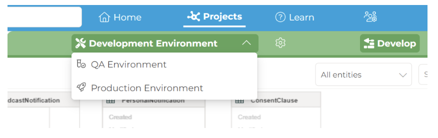 Environments Screen