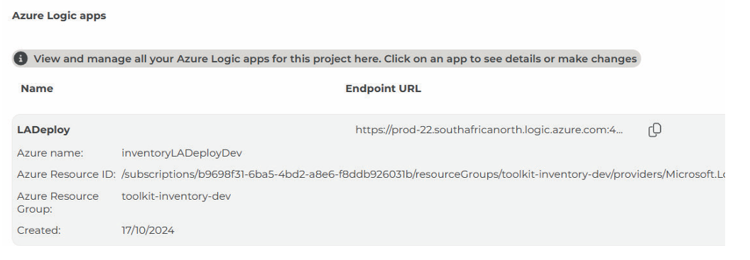 Figure 2: Manage Logic Apps in the ComUnity Platform 